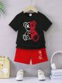 SHEIN Baby Boy Casual Simple Cute Bear Pattern T-Shirt & Shorts For Daily Wear, Spring And Summer