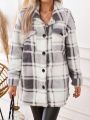 SHEIN Essnce Random Plaid Long Sleeve Women's Coat