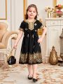 SHEIN Kids CHARMNG Toddler Girls' Embroidered Applique Short Sleeve Dress