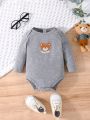 3pcs/Set Infant Boys' Long Sleeve Bodysuit In Cute Bear Print And Hat Combo