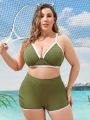 SHEIN Swim Basics Plus Size Colorblock Swimsuit With Trimming