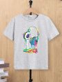 SHEIN Kids EVRYDAY Tween Boys' Comfortable Casual T-Shirt With Headphone Print