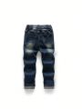 Young Boy Jeans, New Arrival Casual & Stylish, Paint Splash & Distressed Design, Washed Denim Slim Fit Pants