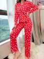 Heart Print Long Sleeve & Pants Pajama Set