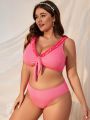 SHEIN Swim Mod Plus Size Women's Ruffle Trimmed Ribbed Swimwear Set