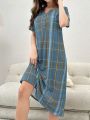 Plaid Printed Short Sleeve Sleep Dress