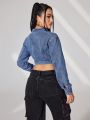 Women's Short Denim Jacket With Zipper