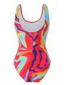 Women's Printed One-Piece Swimsuit Matching With Swimwear Cover-Up Skirt