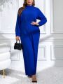 SHEIN Clasi Large Size Solid Color Stand Collar Wide Leg Jumpsuit Without Belt