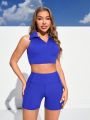 Daily&Casual Yoga Set/Sports Set: Ribbed Knit Tank Top With Wide Waist Belt And Tummy Control Shorts