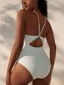 SHEIN Swim Basics Women'S One Piece Swimwear With Shoulder Straps