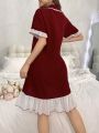 Women'S Color Block Ruffle Hem Home Service Dress