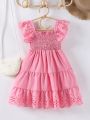 SHEIN Kids SUNSHNE Young Girl Laser Cut Out Ruffle Trim Dress