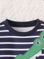 Baby Boy Striped & Dinosaur Print Tee