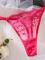 Flower Embroidery See-through Women's Sexy Lingerie Set