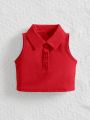 SHEIN Baby Solid Buttoned Half Placket Tank Top
