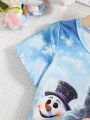 SHEIN Kids QTFun Toddler Girls' Lovely Snowman Princess & Snowflake Print T-shirt