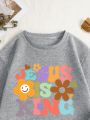 Plus Floral & Slogan Graphic Thermal Lined Sweatshirt