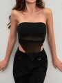 SHEIN ICON Asymmetrical Hem Mesh Strapless Top