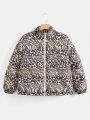 Space University Leopard Print Zip Up Puffer Coat