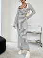 Striped Back Slit Dress