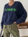 DAZY Letter Graphic Drop Shoulder Sweatshirt