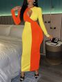 SHEIN Slayr Color Block Hollow Out Slim Fit Dress