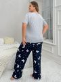 Plus Size Women'S Butterfly Print Short Sleeve Pants Homewear Set