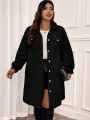 SHEIN LUNE Ladies' Solid Colored Plus Size Coat With Belt Buckle