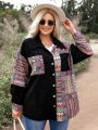 SHEIN LUNE Plus Size Women's Geometric Pattern Corduroy Jacket