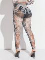 SHEIN SXY Women's Baroque Pattern Leggings With Imitation Human Body Perspective Design