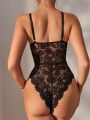 Classic Sexy Ladies' Sexy Lace Bodysuit With Circular Decoration And Mesh Fabric