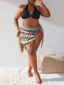 SHEIN Swim BohoFeel Plus Size Knitted Cover Up With Wave Pattern And Tie Detail