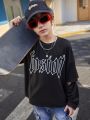 SHEIN Boys' Casual Letter Print Pattern Sleeves Ripped 2 In 1 Pullover Knitted T-Shirt