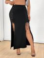 PUNK Plus Size Women's Jacquard Bandage Double High Slit Skirt