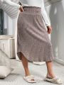 SHEIN Essnce Women's Plus Size Buttoned High Waist Midi Skirt For Spring