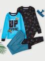 Teenage Boys' Video Gaming Console Printed Long Sleeve Top And Long Pants Comfortable 2pcs Home Clothing Set