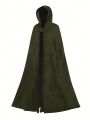 Plus Size 1pc Solid Color Hooded Cape Jacket
