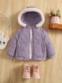 SHEIN Baby Girl Fuzzy Trim Hooded Quilted Jacket