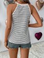 SHEIN LUNE Women's Letter Printed Towel Embroidered Striped Tank Top