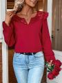 Women'S Notch Neck Lace Patchwork Blouse