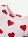 Cozy Cub Infant Girls' Love Heart & Letter Print Round Neck Top With Heart Print & Solid Color Pants Four-Piece Set