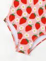 Baby Girl Strawberry Print Ruffle Trim One Piece Swimsuit