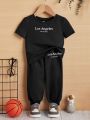 SHEIN Baby Boy Slogan Graphic Tee & Sweatpants