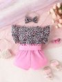 Baby Girls' Vintage Chic Leopard Print Belted Short Cool Bodysuit And Shorts Set