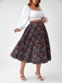 Leticiabaechtold Plus Size Women's Printed Pleated Skirt