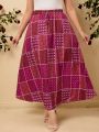 Plus Size Women's Patchwork Printed Long Skirt