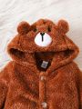 Fashionable Fleece Coat With Bear Print 3pcs Baby Boy Outfit