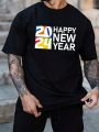 Manfinity Men's Loose Fit New Year Slogan Printed T-Shirt