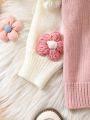 Baby Girls' 3d Flower Color Block Cardigan With Buttons